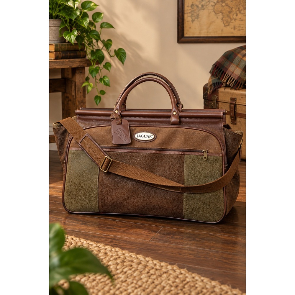 Vintage Jaguar Remo Canada Holdall Weekender Travel Bag Brown Suede Look 22"